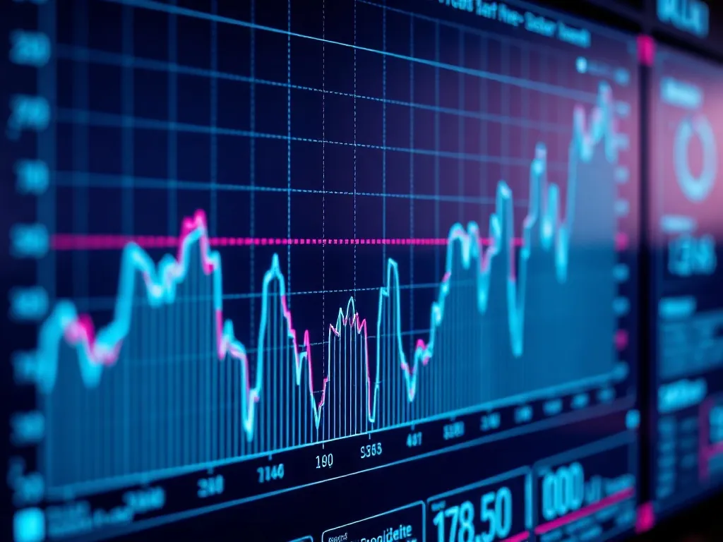 Detailed data visualization chart on a dark screen, glowing